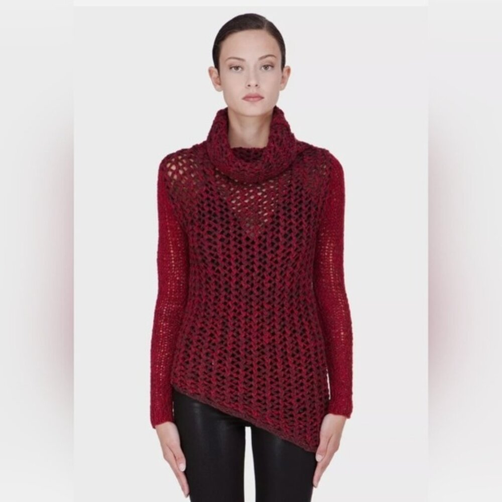 Helmut Lang Tattered Tapped Knit Wool Turtleneck Sweater M